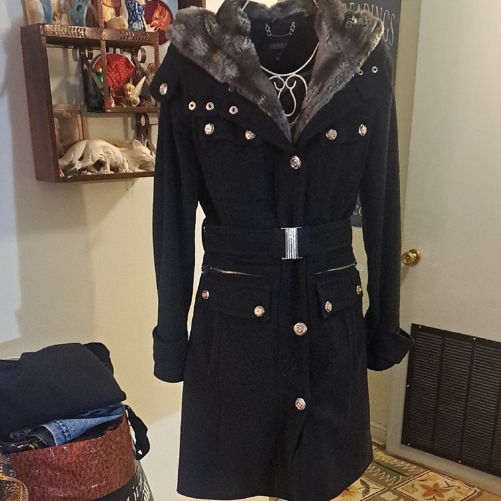 Laundy By Shelli Segal Fitted Wool Coat With Faux Fur, Sz 6